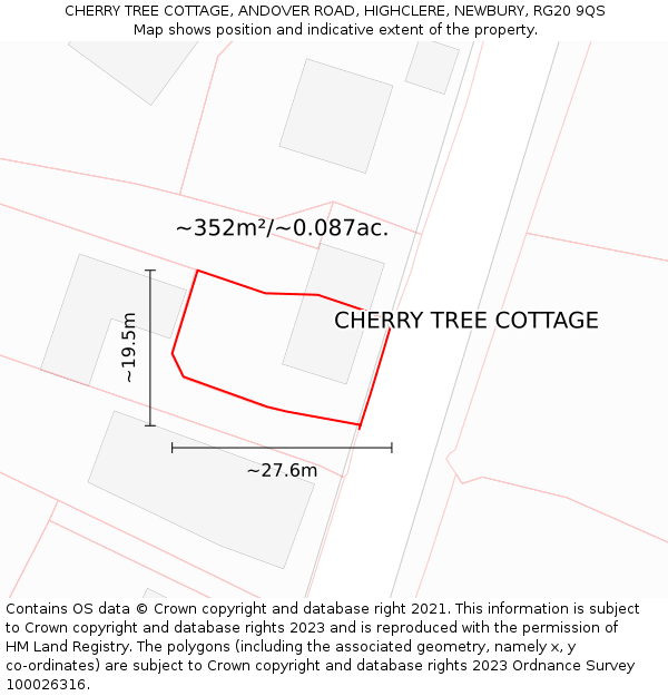 CHERRY TREE COTTAGE, ANDOVER ROAD, HIGHCLERE, NEWBURY, RG20 9QS: Plot and title map