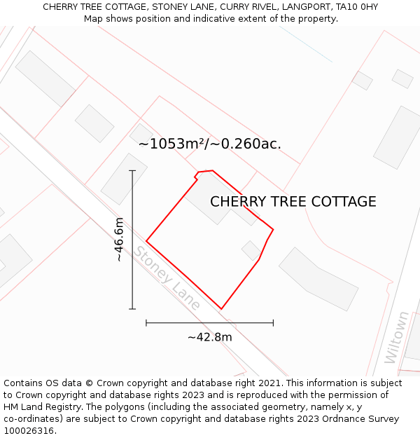 CHERRY TREE COTTAGE, STONEY LANE, CURRY RIVEL, LANGPORT, TA10 0HY: Plot and title map