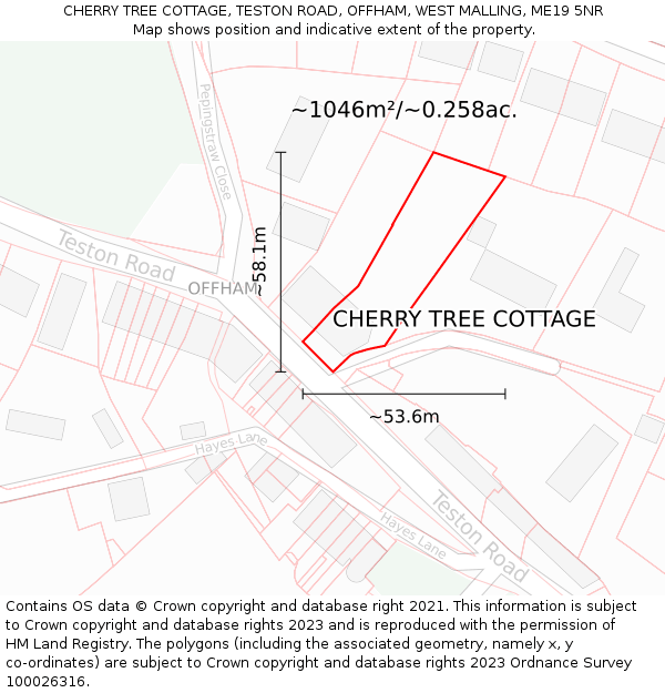 CHERRY TREE COTTAGE, TESTON ROAD, OFFHAM, WEST MALLING, ME19 5NR: Plot and title map