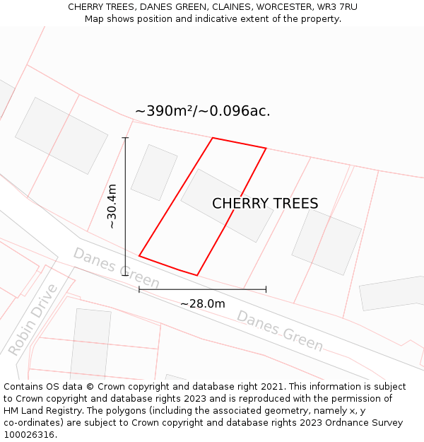 CHERRY TREES, DANES GREEN, CLAINES, WORCESTER, WR3 7RU: Plot and title map