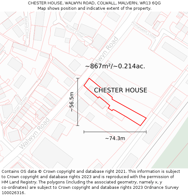 CHESTER HOUSE, WALWYN ROAD, COLWALL, MALVERN, WR13 6QG: Plot and title map