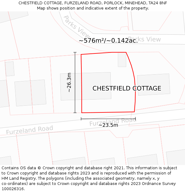 CHESTFIELD COTTAGE, FURZELAND ROAD, PORLOCK, MINEHEAD, TA24 8NF: Plot and title map