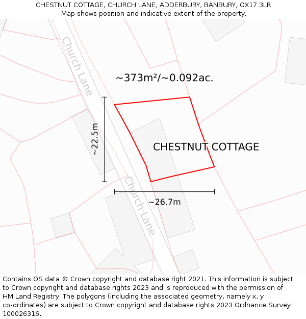 CHESTNUT COTTAGE, CHURCH LANE, ADDERBURY, BANBURY, OX17 3LR: Plot and title map