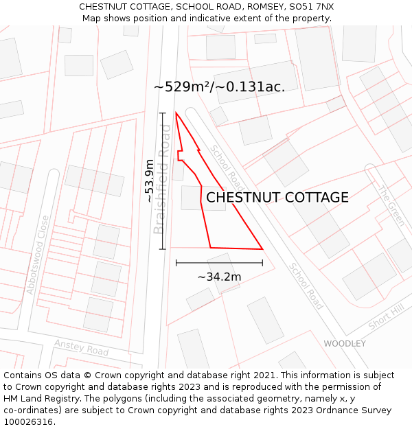 CHESTNUT COTTAGE, SCHOOL ROAD, ROMSEY, SO51 7NX: Plot and title map