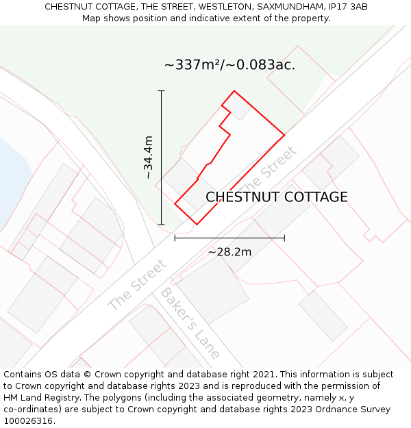 CHESTNUT COTTAGE, THE STREET, WESTLETON, SAXMUNDHAM, IP17 3AB: Plot and title map