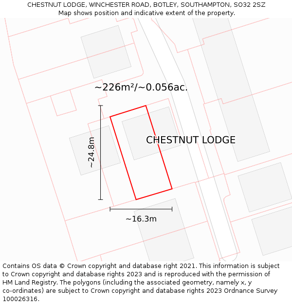 CHESTNUT LODGE, WINCHESTER ROAD, BOTLEY, SOUTHAMPTON, SO32 2SZ: Plot and title map