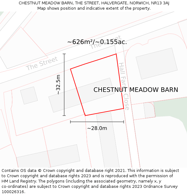 CHESTNUT MEADOW BARN, THE STREET, HALVERGATE, NORWICH, NR13 3AJ: Plot and title map