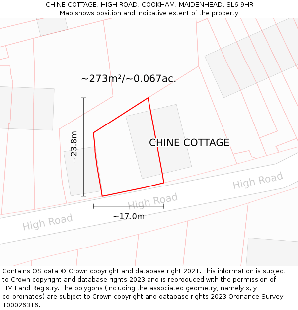 CHINE COTTAGE, HIGH ROAD, COOKHAM, MAIDENHEAD, SL6 9HR: Plot and title map