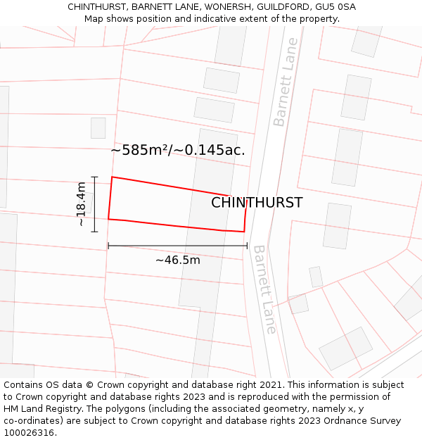 CHINTHURST, BARNETT LANE, WONERSH, GUILDFORD, GU5 0SA: Plot and title map