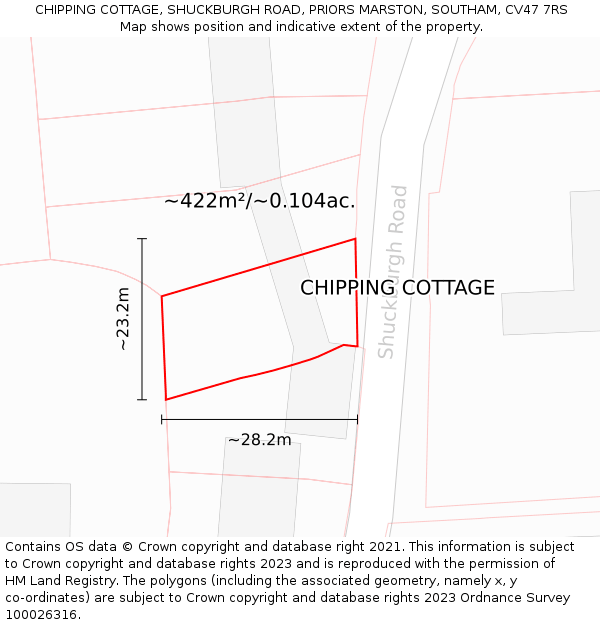 CHIPPING COTTAGE, SHUCKBURGH ROAD, PRIORS MARSTON, SOUTHAM, CV47 7RS: Plot and title map