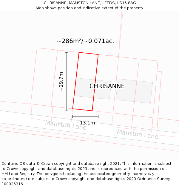 CHRISANNE, MANSTON LANE, LEEDS, LS15 8AG: Plot and title map