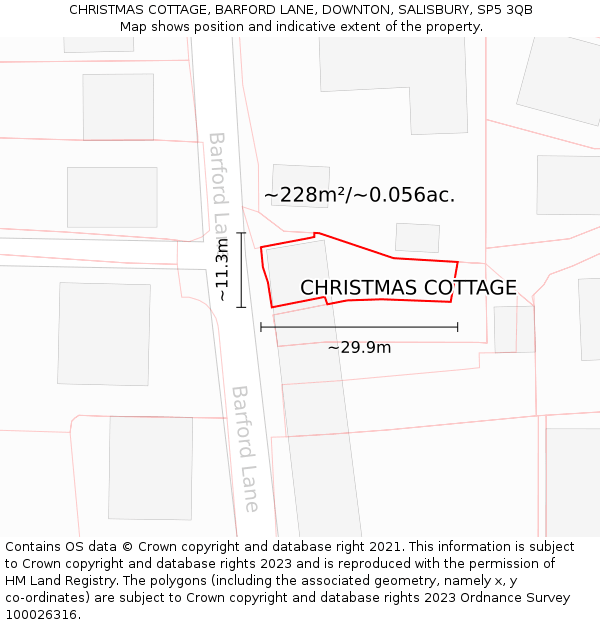 CHRISTMAS COTTAGE, BARFORD LANE, DOWNTON, SALISBURY, SP5 3QB: Plot and title map