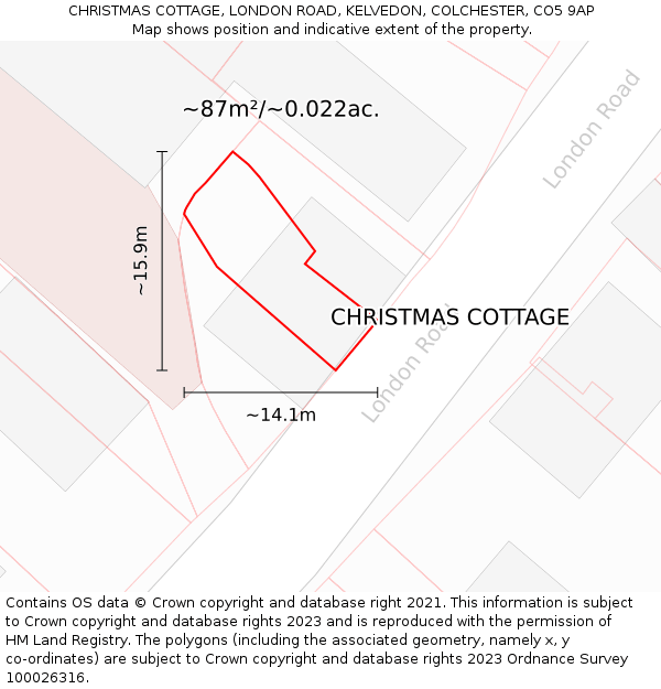 CHRISTMAS COTTAGE, LONDON ROAD, KELVEDON, COLCHESTER, CO5 9AP: Plot and title map