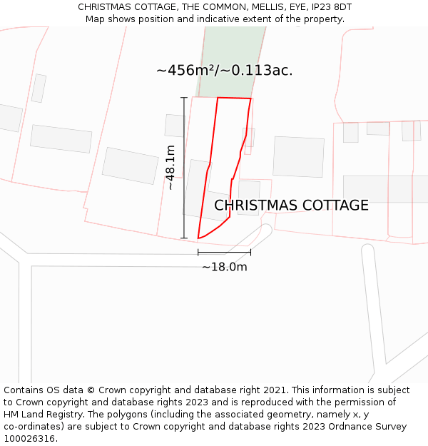 CHRISTMAS COTTAGE, THE COMMON, MELLIS, EYE, IP23 8DT: Plot and title map