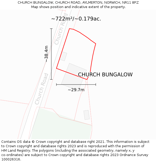 CHURCH BUNGALOW, CHURCH ROAD, AYLMERTON, NORWICH, NR11 8PZ: Plot and title map