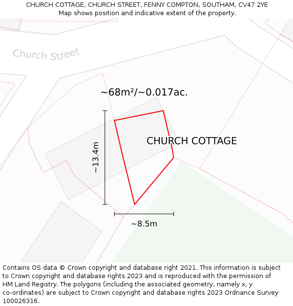 CHURCH COTTAGE, CHURCH STREET, FENNY COMPTON, SOUTHAM, CV47 2YE: Plot and title map