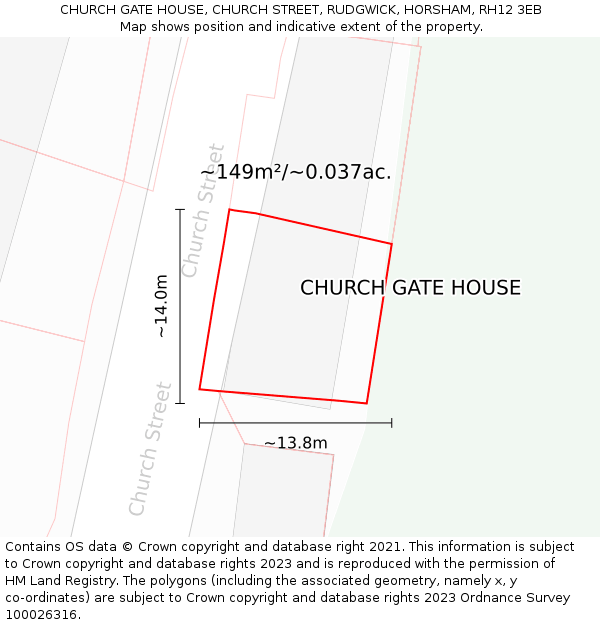 CHURCH GATE HOUSE, CHURCH STREET, RUDGWICK, HORSHAM, RH12 3EB: Plot and title map