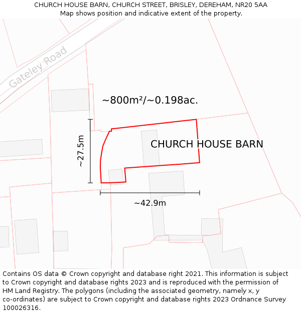 CHURCH HOUSE BARN, CHURCH STREET, BRISLEY, DEREHAM, NR20 5AA: Plot and title map