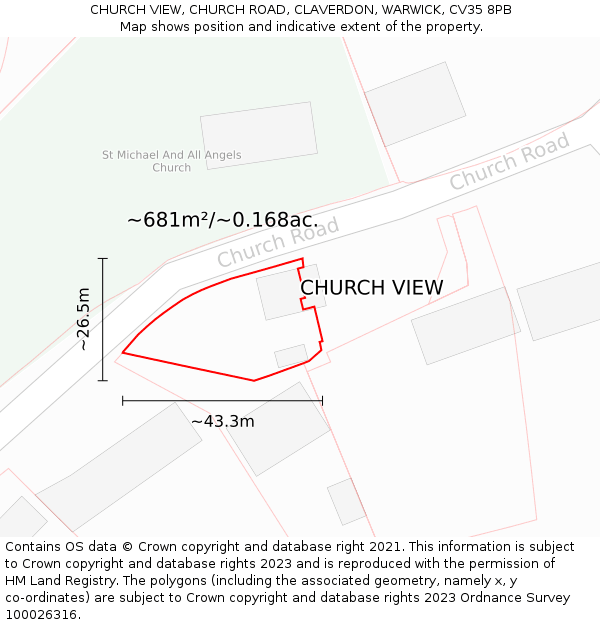 CHURCH VIEW, CHURCH ROAD, CLAVERDON, WARWICK, CV35 8PB: Plot and title map