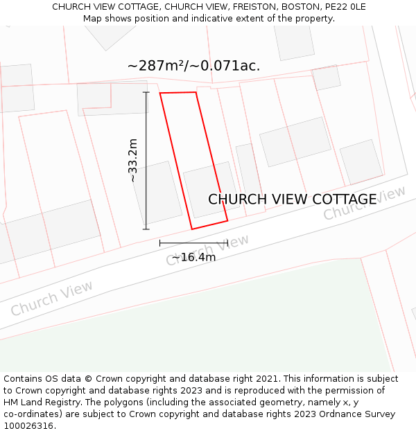 CHURCH VIEW COTTAGE, CHURCH VIEW, FREISTON, BOSTON, PE22 0LE: Plot and title map