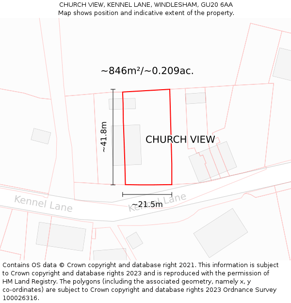 CHURCH VIEW, KENNEL LANE, WINDLESHAM, GU20 6AA: Plot and title map