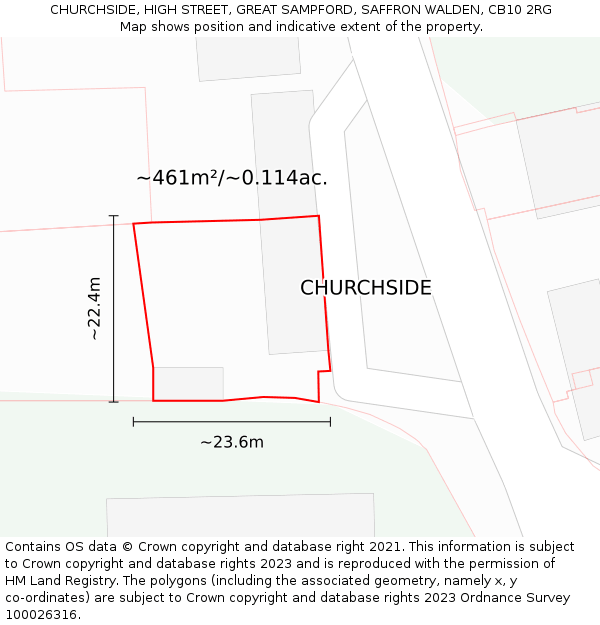 CHURCHSIDE, HIGH STREET, GREAT SAMPFORD, SAFFRON WALDEN, CB10 2RG: Plot and title map