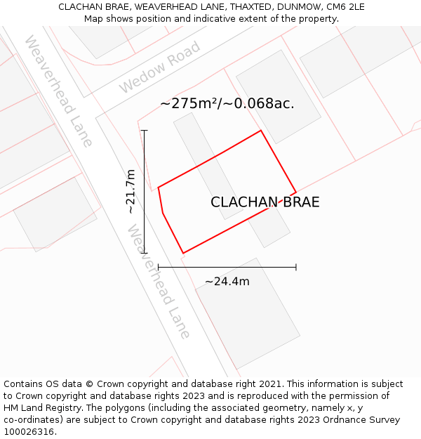 CLACHAN BRAE, WEAVERHEAD LANE, THAXTED, DUNMOW, CM6 2LE: Plot and title map