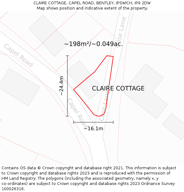 CLAIRE COTTAGE, CAPEL ROAD, BENTLEY, IPSWICH, IP9 2DW: Plot and title map