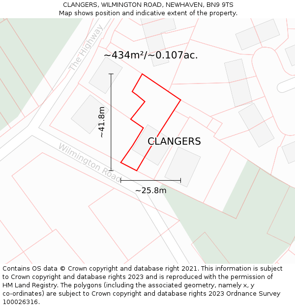 CLANGERS, WILMINGTON ROAD, NEWHAVEN, BN9 9TS: Plot and title map