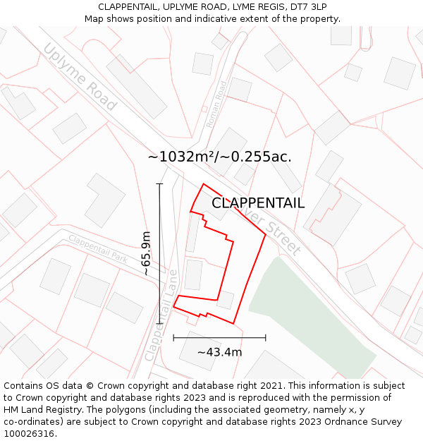 CLAPPENTAIL, UPLYME ROAD, LYME REGIS, DT7 3LP: Plot and title map