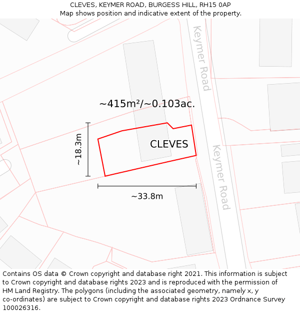 CLEVES, KEYMER ROAD, BURGESS HILL, RH15 0AP: Plot and title map