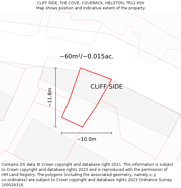 CLIFF SIDE, THE COVE, COVERACK, HELSTON, TR12 6SX: Plot and title map