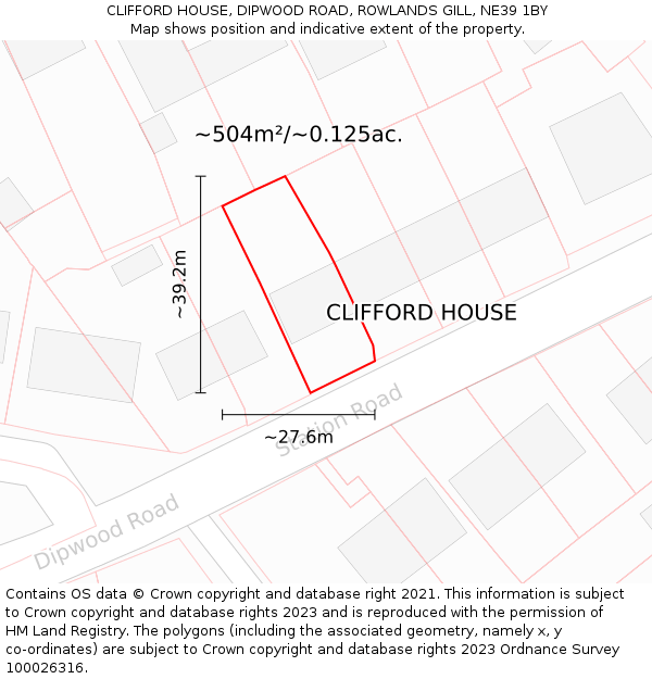 CLIFFORD HOUSE, DIPWOOD ROAD, ROWLANDS GILL, NE39 1BY: Plot and title map