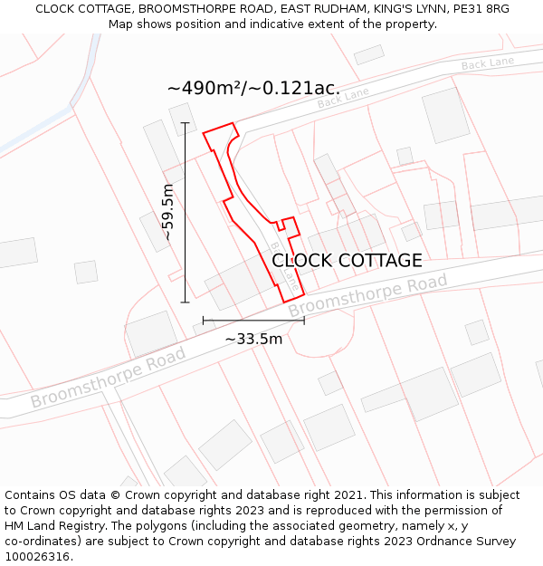 CLOCK COTTAGE, BROOMSTHORPE ROAD, EAST RUDHAM, KING'S LYNN, PE31 8RG: Plot and title map