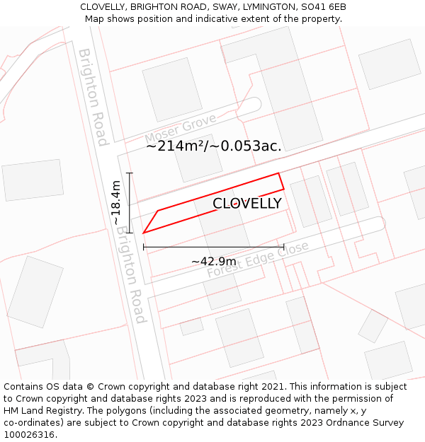 CLOVELLY, BRIGHTON ROAD, SWAY, LYMINGTON, SO41 6EB: Plot and title map