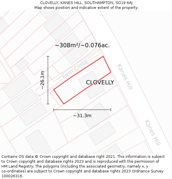 CLOVELLY, KANES HILL, SOUTHAMPTON, SO19 6AJ: Plot and title map