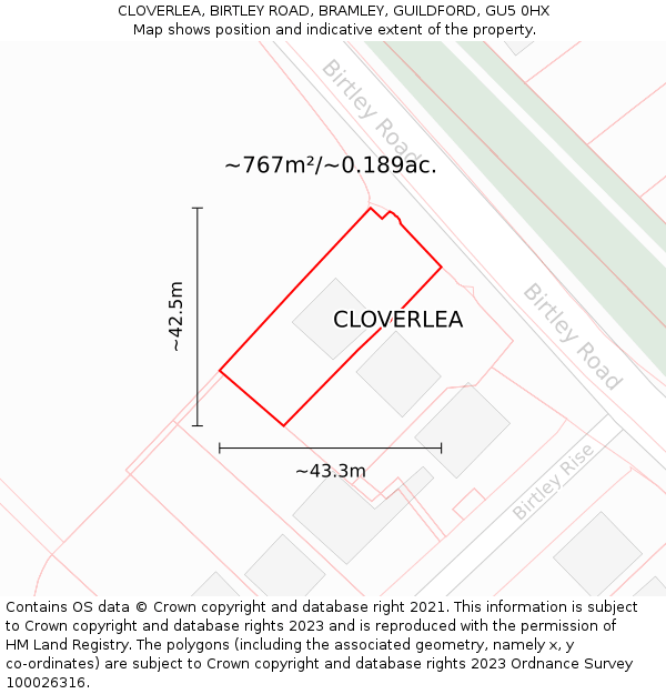 CLOVERLEA, BIRTLEY ROAD, BRAMLEY, GUILDFORD, GU5 0HX: Plot and title map