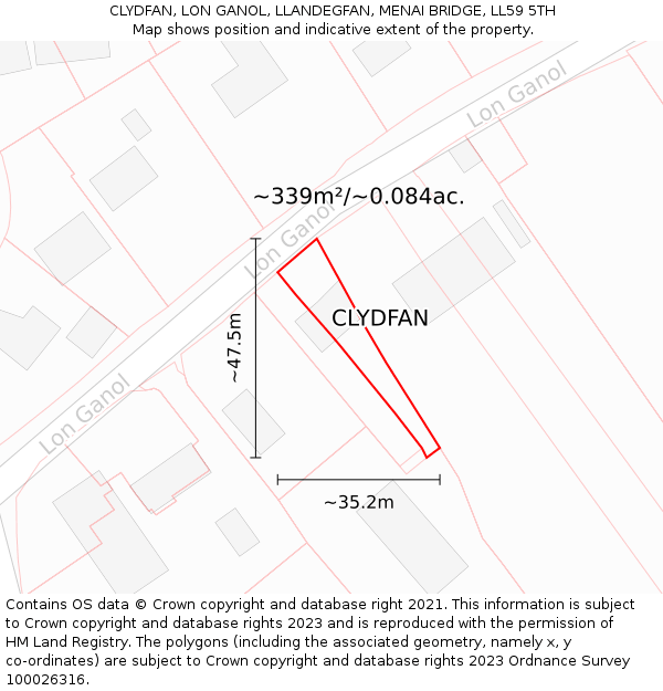 CLYDFAN, LON GANOL, LLANDEGFAN, MENAI BRIDGE, LL59 5TH: Plot and title map