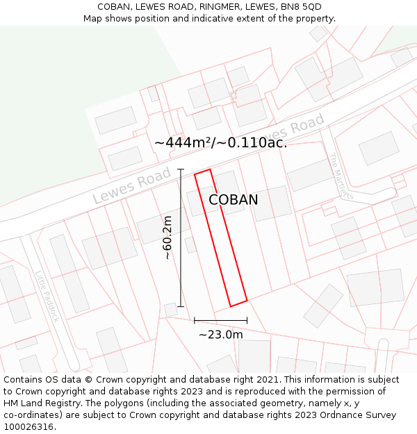 COBAN, LEWES ROAD, RINGMER, LEWES, BN8 5QD: Plot and title map