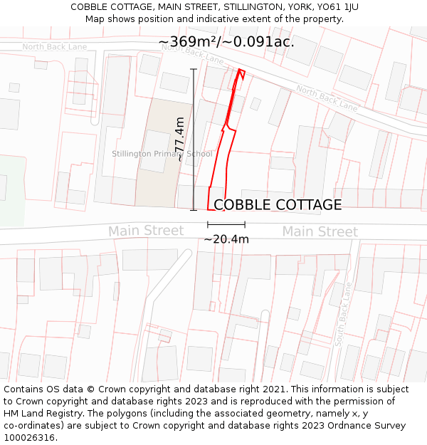 COBBLE COTTAGE, MAIN STREET, STILLINGTON, YORK, YO61 1JU: Plot and title map