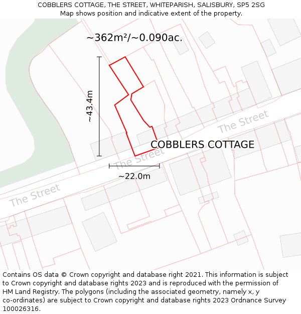 COBBLERS COTTAGE, THE STREET, WHITEPARISH, SALISBURY, SP5 2SG: Plot and title map