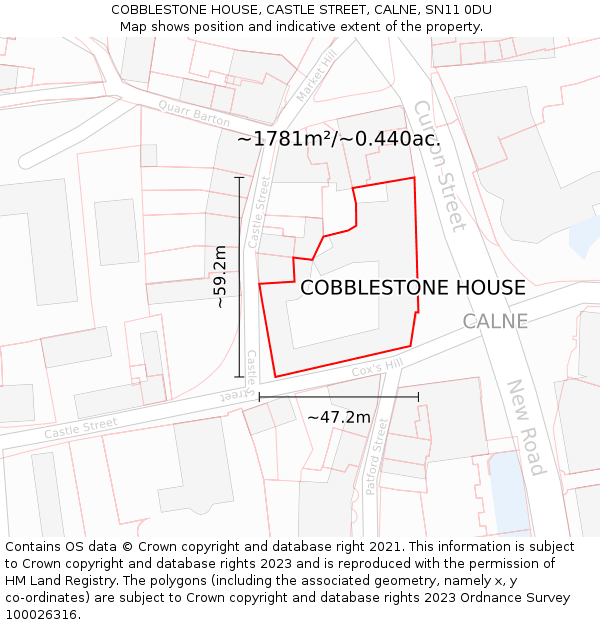 COBBLESTONE HOUSE, CASTLE STREET, CALNE, SN11 0DU: Plot and title map