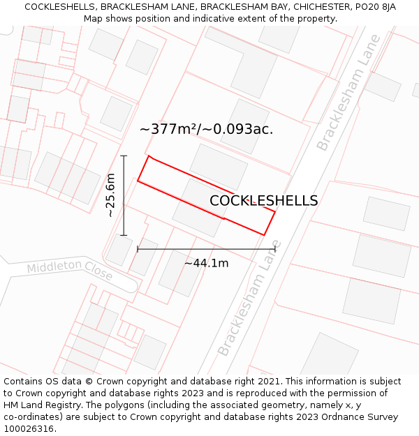 COCKLESHELLS, BRACKLESHAM LANE, BRACKLESHAM BAY, CHICHESTER, PO20 8JA: Plot and title map