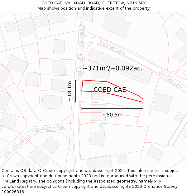 COED CAE, VAUXHALL ROAD, CHEPSTOW, NP16 5PX: Plot and title map