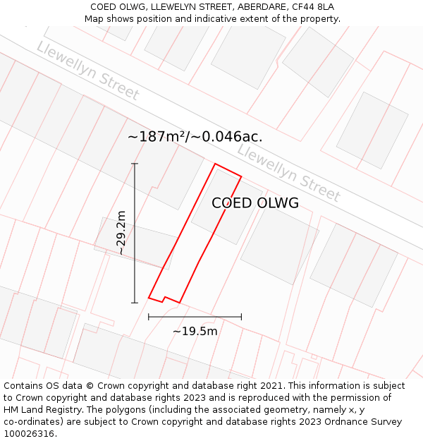 COED OLWG, LLEWELYN STREET, ABERDARE, CF44 8LA: Plot and title map