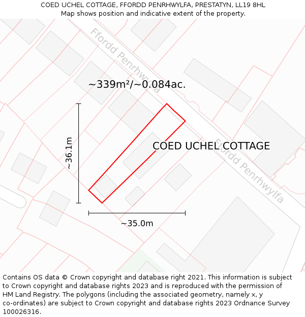 COED UCHEL COTTAGE, FFORDD PENRHWYLFA, PRESTATYN, LL19 8HL: Plot and title map