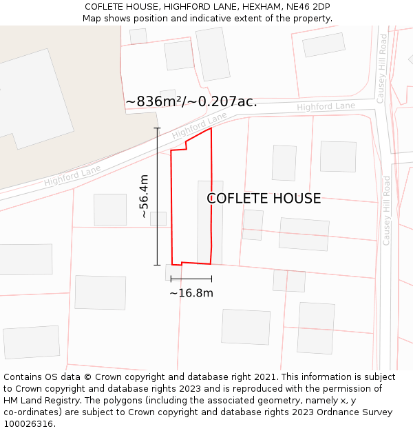 COFLETE HOUSE, HIGHFORD LANE, HEXHAM, NE46 2DP: Plot and title map