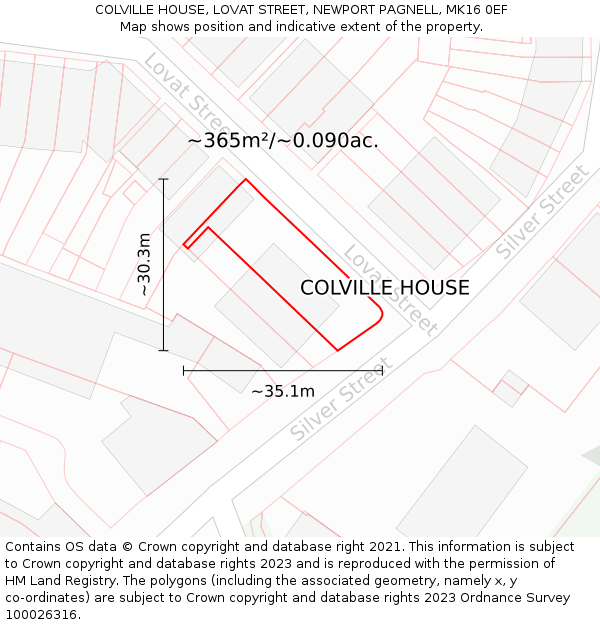 COLVILLE HOUSE, LOVAT STREET, NEWPORT PAGNELL, MK16 0EF: Plot and title map