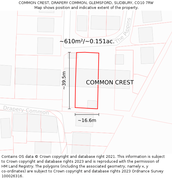 COMMON CREST, DRAPERY COMMON, GLEMSFORD, SUDBURY, CO10 7RW: Plot and title map