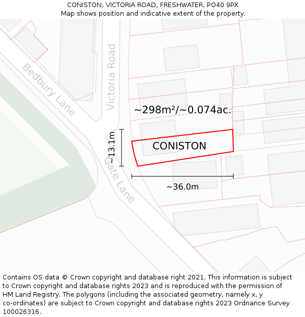 CONISTON, VICTORIA ROAD, FRESHWATER, PO40 9PX: Plot and title map